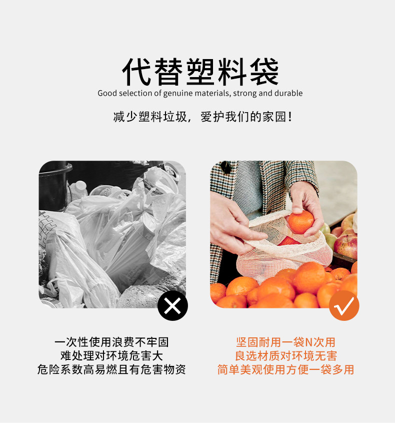 纯棉布环保网袋果蔬收纳超市买菜袋全棉水果抽绳束口网格袋可水洗 detail image 1