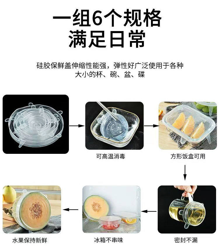 食品级硅胶保鲜盖耐高温圆形通用拉伸透明家用加厚保鲜膜硅胶碗盖 detail image 3