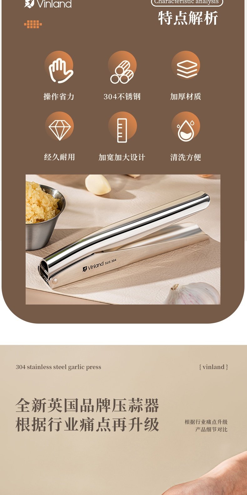 Stainless Steel Garlic Press detail image 1