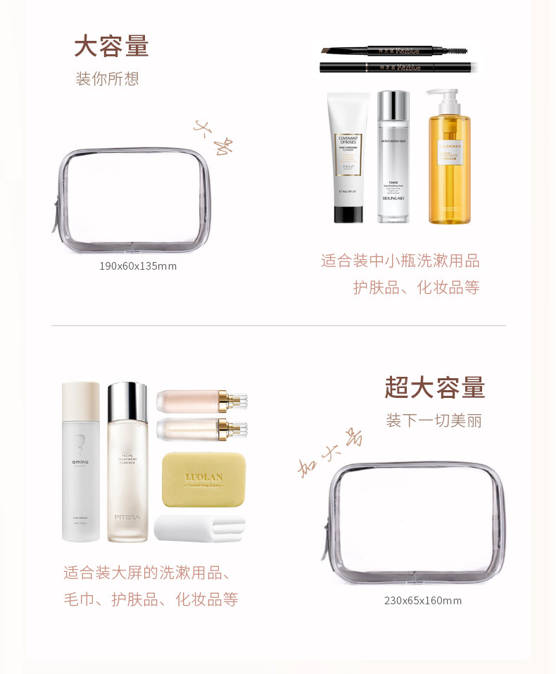 透明化妆包旅行便携收纳袋防水化妆品收纳包登机包洗漱包女收纳袋 detail image 3