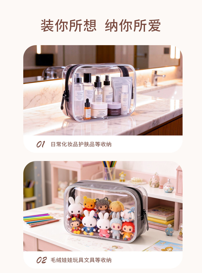 透明化妆包旅行便携收纳袋防水化妆品收纳包登机包洗漱包女收纳袋 detail image 19
