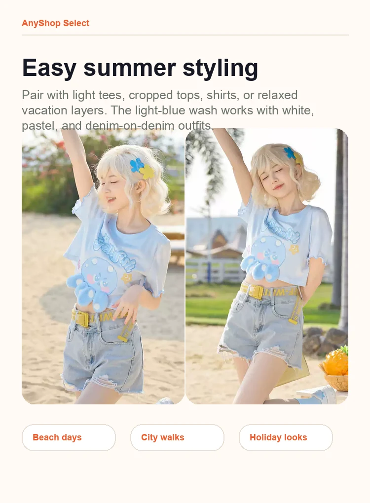 High-Waist Denim Shorts detail image 5