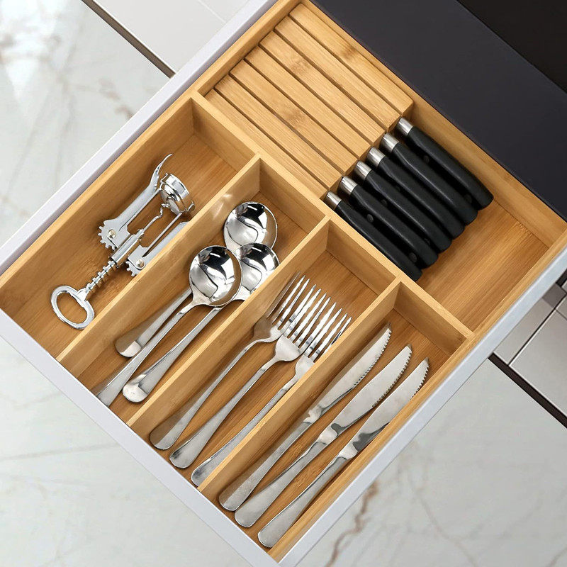 Expandable Bamboo Utensil Drawer Organizer detail image 3