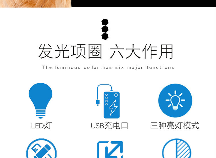 狗狗发光项圈充电可调节大小中型犬宠物发光灯夜间遛狗神器夜光灯 detail image 2
