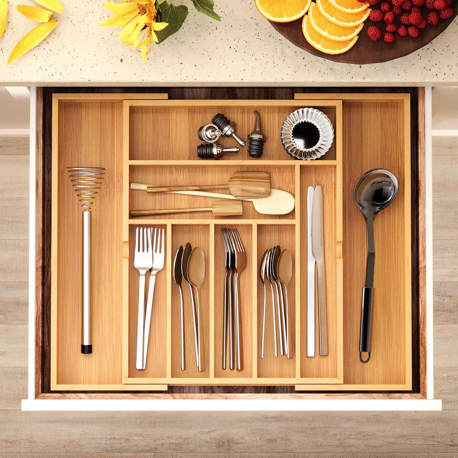 Expandable Bamboo Utensil Drawer Organizer